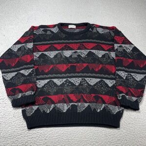 Vintage Area‎ Sweater Mens Large Black Red Geometric Knit Crewneck Pullover USA